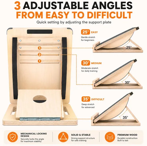 Vista 4 de MUCITAGF - Tabla de equilibrio de madera profesional 2 en 1 y tabla inclinada, 3 ángulos Adjustable Incline Board and Calf Stretcher, Stretch