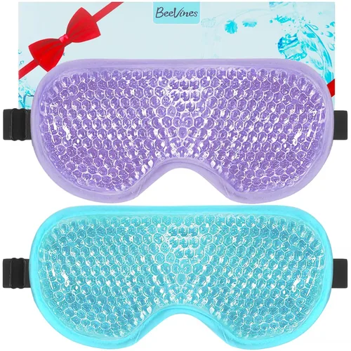 Vista 8 de Máscara de gel para ojos BeeVines, paquete de 2 máscaras de hielo refrescantes para ojos hinchados para hombres y mujeres, compresa fría y caliente