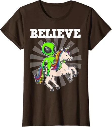 Vista 23 de Believe Space Alien Riding Unicorn - Camiseta de regalo divertida, Negro, S