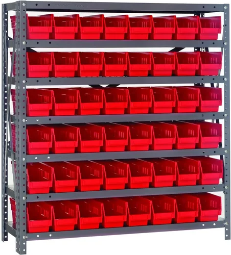 Vista 238 de Quantum QSBU-245BK Heavy Duty Shelving Unit with (7) Shelves and (24) QUS245 Black Bins for Garage Warehouse Storage Distribution 400 lb Load