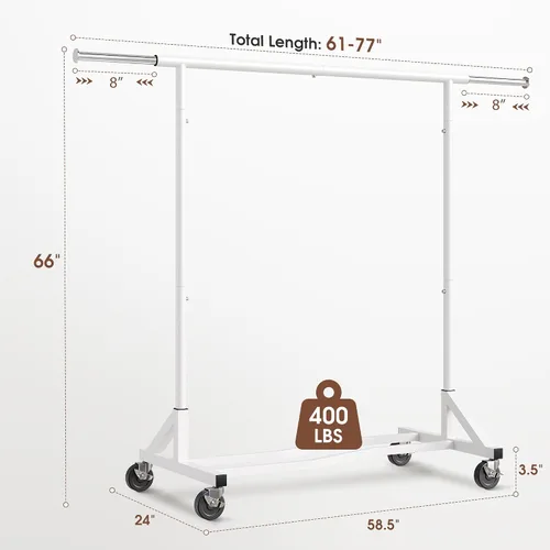 Vista 7 de Raybee Perchero de ropa de 400 libras para colgar ropa a partir de 200+, perchero extensible con ruedas y estantes resistentes, perchero portátil