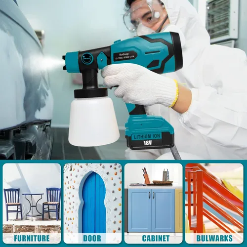 Vista 7 de Pulverizador de pintura para batería Makita de 18 V, pulverizadores de pintura HVLP inalámbricos para interior y exterior del hogar, rociador