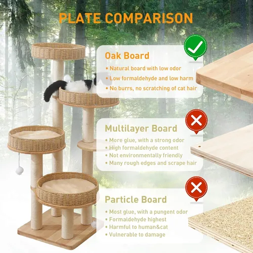 Vista 4 de Árbol moderno para gatos de interior para adultos, torre grande para gatos de 54 pulgadas de alto con poste rascador, árbol de madera para gatos