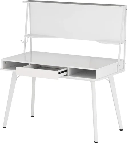 Vista 8 de Techni Mobili Escritorio para computadora de estudio con almacenamiento y pizarra blanca magnética de borrado en seco, color blanco