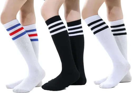 Vista 9 de TOCONFFON Calcetines de tubo hasta la rodilla para niños, niñas y adolescentes, calcetines deportivos de algodón para la escuela de fútbol, uniforme