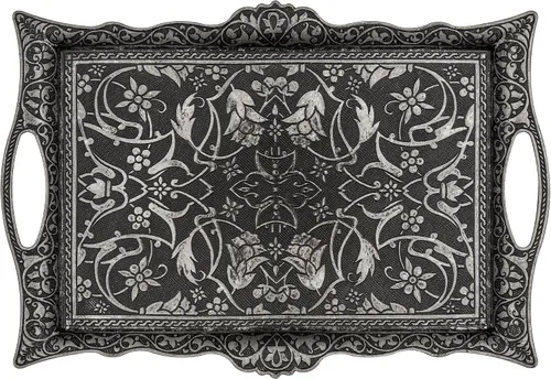 Vista 5 de Alisveristime Bandeja otomana de Zamak turco con motivos tradicionales, ideal para café y té, bandeja para seis personas (14.5 x 9.85 pulgadas)
