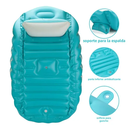 Vista 5 de Tina de baño inflable para niños pequeños, asiento central con cojín grueso antideslizante de seguridad, tina de baño portátil para viajes, piscina