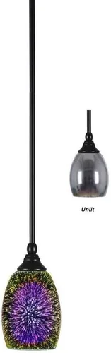 Vista 10 de Toltec Lighting Tallo Colgado Mini colgante, acabado de cobre negro, 3.5" cuadrado humo burbuja vidrio