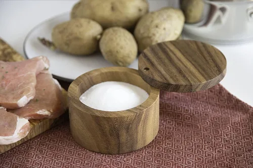 Vista 8 de AnNafi® Caja de madera para bodega con cubierta giratoria Caja de especias de bambú para cocina, soporte clásico para sal y pimienta con tapa