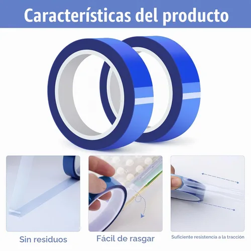 Vista 5 de 2 rollos de 20 mm × 30 m (98 pies) Cinta de sublimación azul, cinta de transferencia de calor, cinta de sublimación resistente al calor, cinta