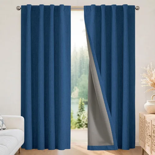 Vista 13 de Joydeco - Cortinas 100% opacas, 2 paneles de lino natural para oscurecer habitación, aislamiento térmico, trabillas traseras y bolsillo para barra