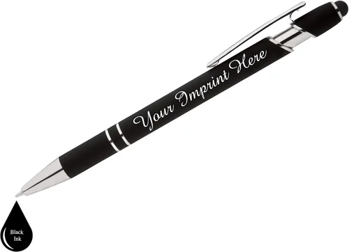 Vista 4 de ExpressDesigns™ - Juego de regalo de bolígrafos personalizados con diario - 2 bolígrafos de metal suave al tacto con cuaderno - Grabado Negro