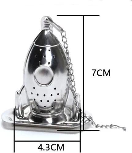 Vista 9 de Colador de té de acero inoxidable en forma de cohete Infusor de té suelto Difusor de intervalo de té con gancho de cadena extendido y bandeja
