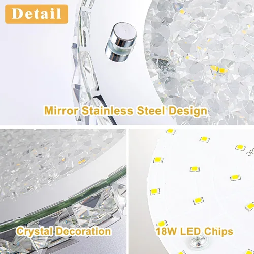 Vista 2 de Lámpara de techo de cristal de montaje empotrado, moderna lámpara de techo LED de 4000 K, lámpara de techo redonda de 8 pulgadas para espacios
