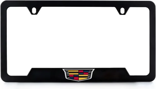 Vista 8 de Cadillac con escudo - Marco de placa de matrícula de metal - Negro recubierto en polvo con cromado expuesto Negro A