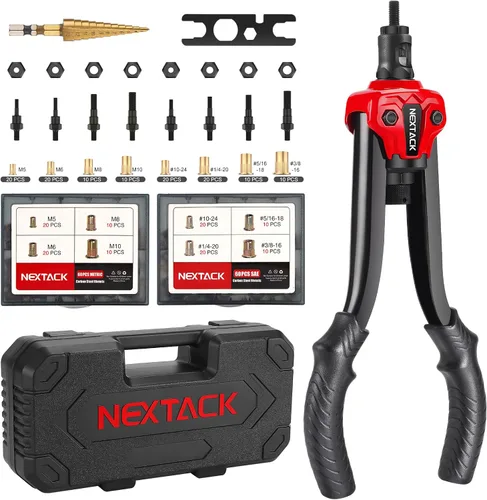 Vista 9 de NEXTACK Kit de herramientas de tuerca remachable con una broca escalonada y 80 Nutserts para espacio reducido, juego de herramientas Rivnut de 8