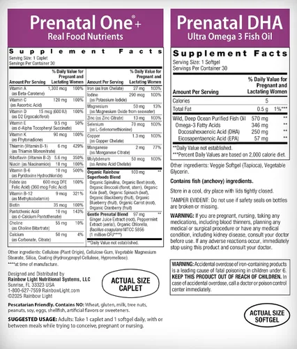 Vista 2 de Rainbow Light Prenatal Daily Duo: Prenatal One Multivitamin and Prenatal DHA- 30 Tablets and 30 Softgels (El embalaje puede variar) Aceite