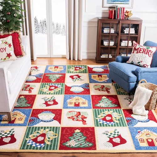 Vista 6 de SAFAVIEH Alfombra decorativa de lana hecha a mano de 2 x 3 pies, colección Chelsea, diseño de temporada, blanco y multicolor, ideal para entrada