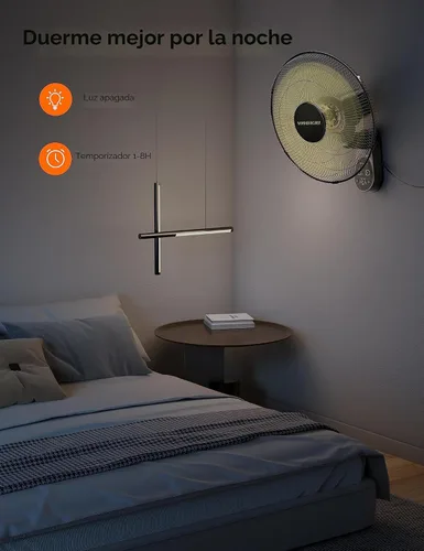 Vista 7 de VAGKRI Ventilador de montaje en pared, ventiladores de pared de 16 pulgadas con 5 cuchillas, 5 velocidades, temporizador de 8 horas, ventilador Negro