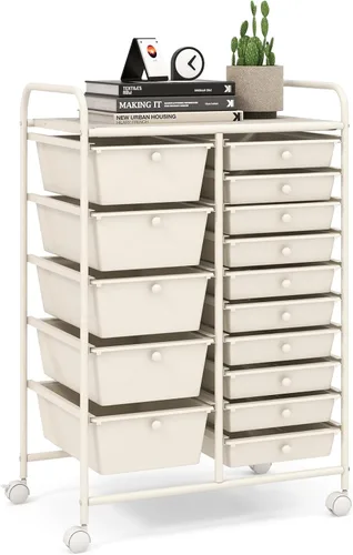 Vista 54 de LDAILY Carrito de almacenamiento con ruedas de 9 cajones, carrito rodante con cajones para aula, organizador de manualidades con ruedas con marco