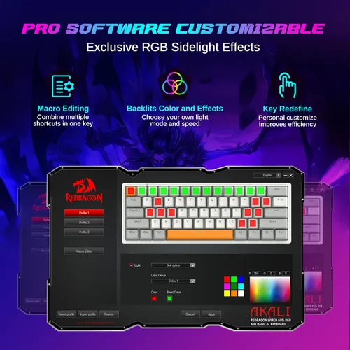 Vista 3 de Teclado mecánico al 60%, mini teclado para juegos con cable, compacto 60%, retroiluminación RGB, interruptor rojo intercambiable en caliente