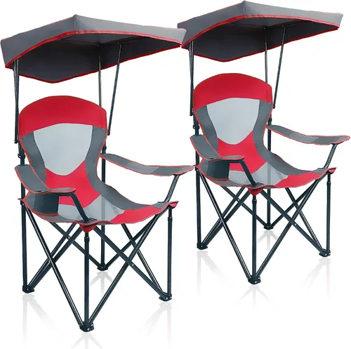 Vista 12 de ALPHA CAMP Silla de Salón con Toldo de Servicio Pesado Sombrilla Silla de Viaje para Senderismo con Portavasos Azul Esmalte