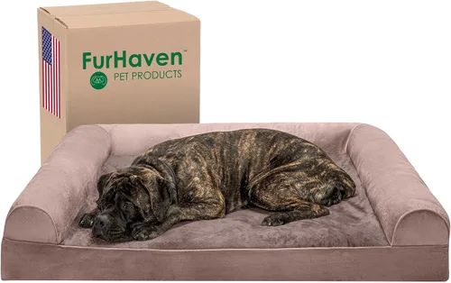 Vista 39 de Furhaven - Cama ortopédica para perros, estilo sofá, acolchada, con funda extraíble y lavable, marrón tostado, tamaño jumbo (XL)