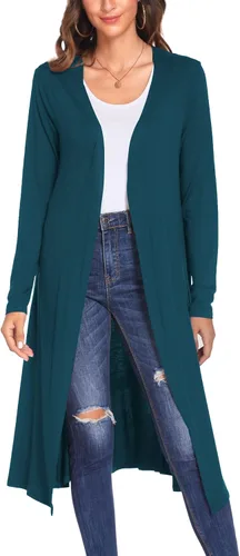 Vista 14 de Bluetime Women Open Front Maxi Cardigan Negro