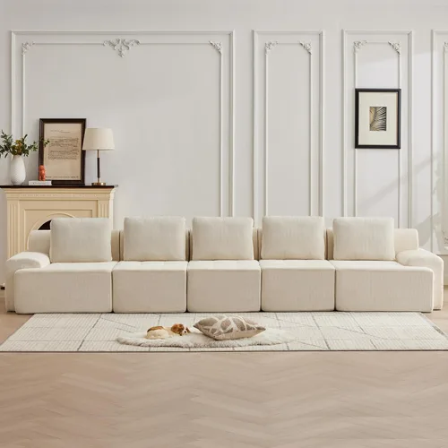 Vista 26 de Sofá modular modular con otomana móvil, sofá de asiento profundo con almohadas, cómodo sofá modular de nube para sala de estar, dormitorio y Blanco
