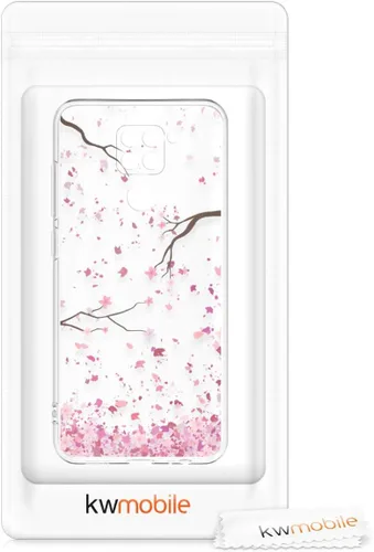 Vista 7 de kwmobile Funda transparente compatible con Xiaomi Redmi Note 9 - Funda para teléfono Funda de TPU suave - Flores de cerezo rosa/marrón