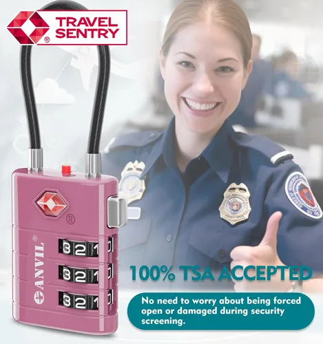 Vista 8 de ANVIL Cerraduras de equipaje aprobadas por la TSA Cerraduras de viaje combinadas TSA008 de alta seguridad con indicador de inspección para maletas