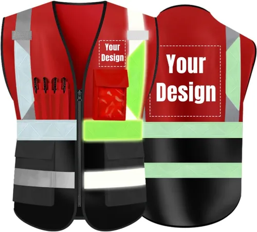 Vista 14 de Chaleco de seguridad de alta visibilidad Personaliza tu logotipo chaleco de seguridad protector, Negro
