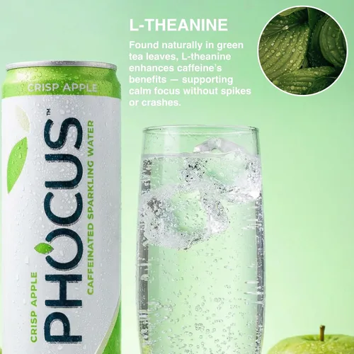 Vista 6 de Phocus Energy Boost, manzana crujiente Sin azúcar 75 mg de cafeína + L-teanina 0 calorías Sabores naturales y edulcorantes 11.5 onzas