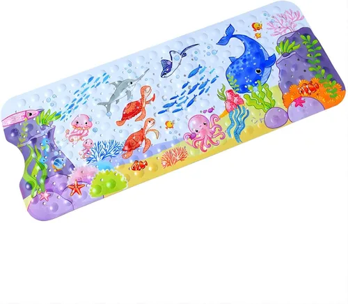 Vista 8 de Tapete de baño antideslizante para baño interior para niños, niñas y niños, tapete de ducha de animales marinos de dibujos animados, tapete de baño