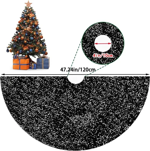Vista 2 de XIMISHOP Falda de árbol de lentejuelas de 48 pulgadas, falda de árbol negra plateada con purpurina para decoración de árbol de Navidad, Halloween