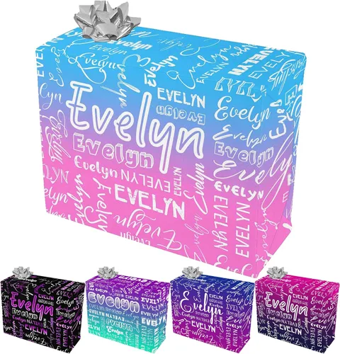 Vista 12 de Papel de regalo personalizado con fotografía, “Merry Christmas” con sombrero de Navidad, papel de regalo personalizado “Happy Birthdays” con nombre
