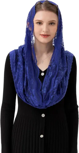 Vista 3 de PAMOR Infinity Chapel Veil Floral Latin Mass Head Cover Lace Scarf Mantilla Velos para Iglesia