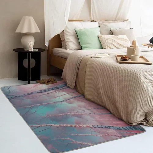 Vista 4 de Alfombras blancas de abedul para dormitorio, sala de estar, alfombra de bosque de 3 x 5, lavable, antideslizante, suave, alfombra de pelo bajo, Dfg4
