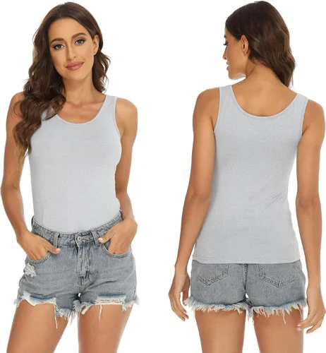 Vista 3 de BQTQ 5 camisetas básicas sin mangas para mujer, camisetas sin mangas para debajo de las camisas