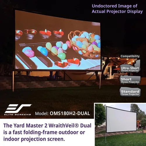 Vista 3 de Pantalla para proyector al aire libre con soporte 16:9, 8K 4K Ultra HD 3D, plegable y rápida YardMaster 2 Dual Proyección delantera y trasera