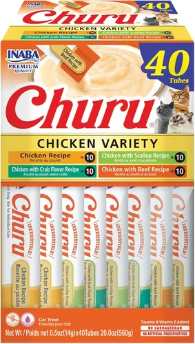 Vista 18 de INABA - Golosinas Churu para gatos, puré cremoso para gatos, sin cereales, que se puede lamer y exprimir / suplemento con vitamina E y taurina, 0.5