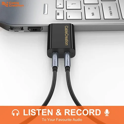 Vista 3 de CableCreation - Adaptador de audio USB con conector de 0.138 in, tarjeta de sonido estéreo externa USB con auriculares de 0.138 in y micrófono