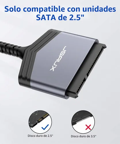Vista 2 de JSAUX Cable SATA a USB C, Adaptador de Disco Duro de USB C 3.1 a SATA III de 2.5" con Carcasa de Aluminio, Convertidor Externo Compatible con Gris1