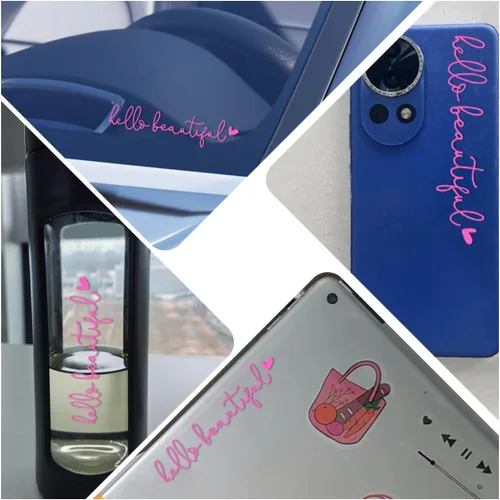 Vista 3 de Adhesivos para Espejos de Coche, Adhesivos de Espejo Retrovisor "Hello Beautiful", Decoración de Ventana de Coche, Adhesivos para Espejo de Tocador