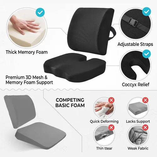 Vista 12 de Ergonomic Seat Cushion & Lumbar Support Pillow Set for Office Chair Black
