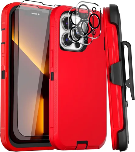 Vista 25 de Funda para iPhone 13 Funda 6.1" con Soporte Plegable y Clip para Cinturón con 2 Protectores de Pantalla + 2 Protectores de Lente de Cámara, Cubierta