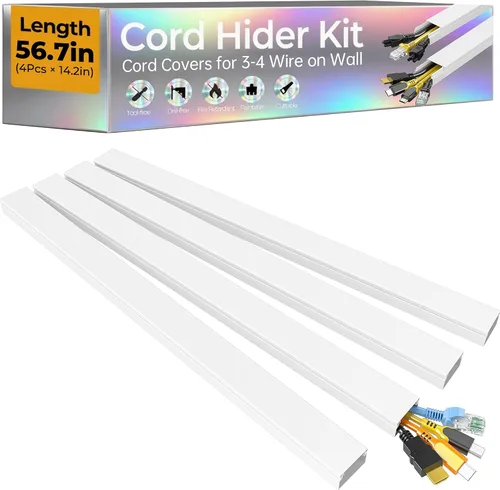 Vista 12 de Ocultador de cable de 56.7 pulgadas, cubiertas de alambre para 1 cable en la pared, cubiertas de cable de alta calidad para cables en la pared Blanco
