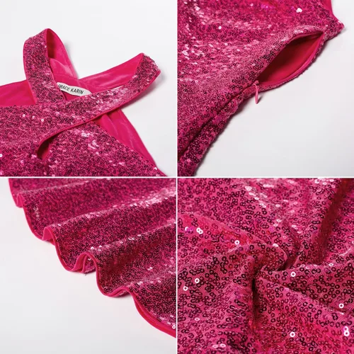Vista 5 de GRACE KARIN Tops halter de lentejuelas para mujer, sin mangas, peplum, camisola brillante, para fiesta, club, elegante