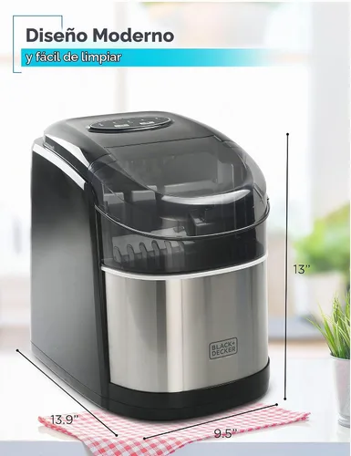 Vista 4 de BLACK+DECKER Máquina de hielo, capacidad de 26 libras, hielo en forma de Acero inoxidable y negro.