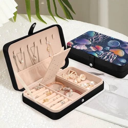 Vista 4 de BOENLE Organizador de joyas de burbujas de hongos medusas Caja de joyería de cuero PU Pequeño almacenamiento portátil de joyería de viaje